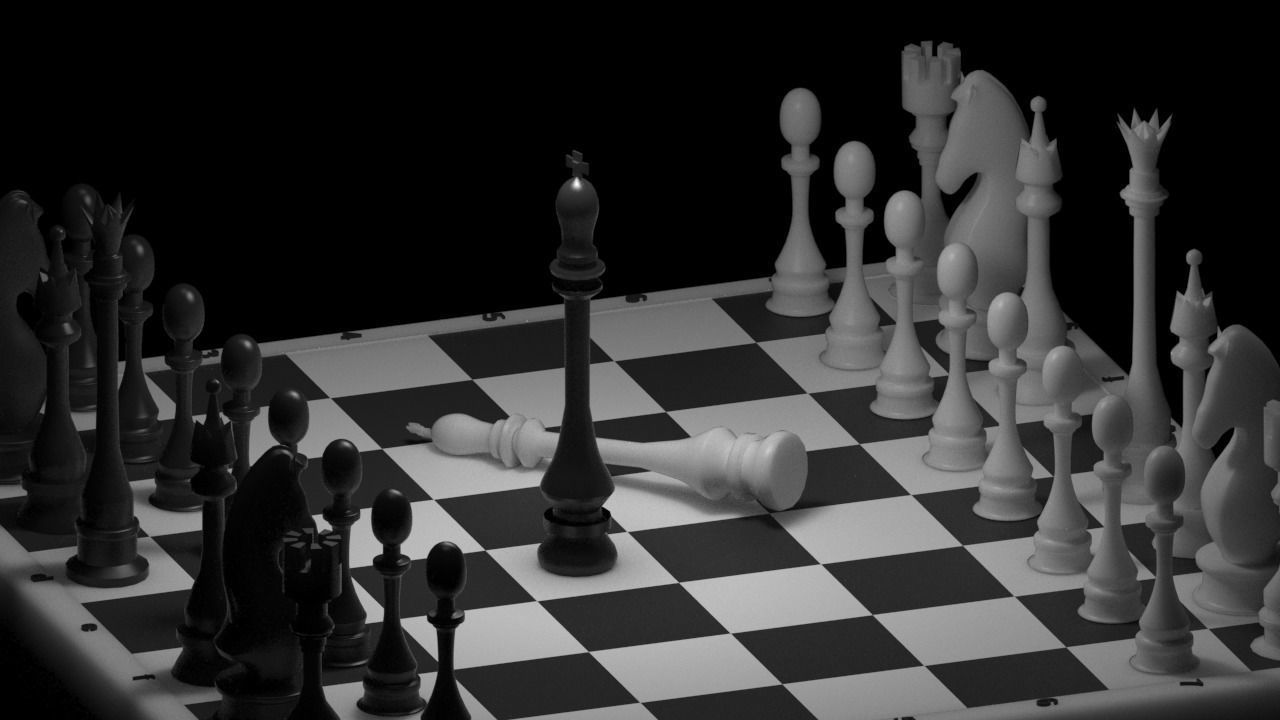 Chess figures on board 3D model_2