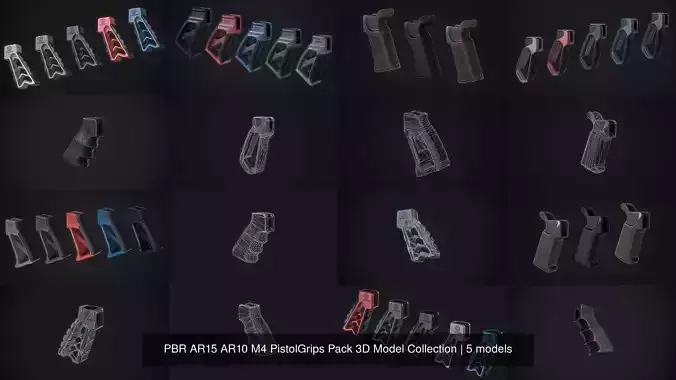 PBR AR15 AR10 M4 PistolGrips Pack 3D Model Collection