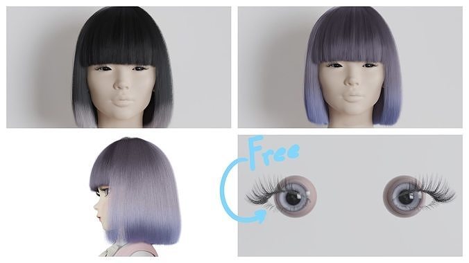 Short realistic hair blender particle render cycle 3D model