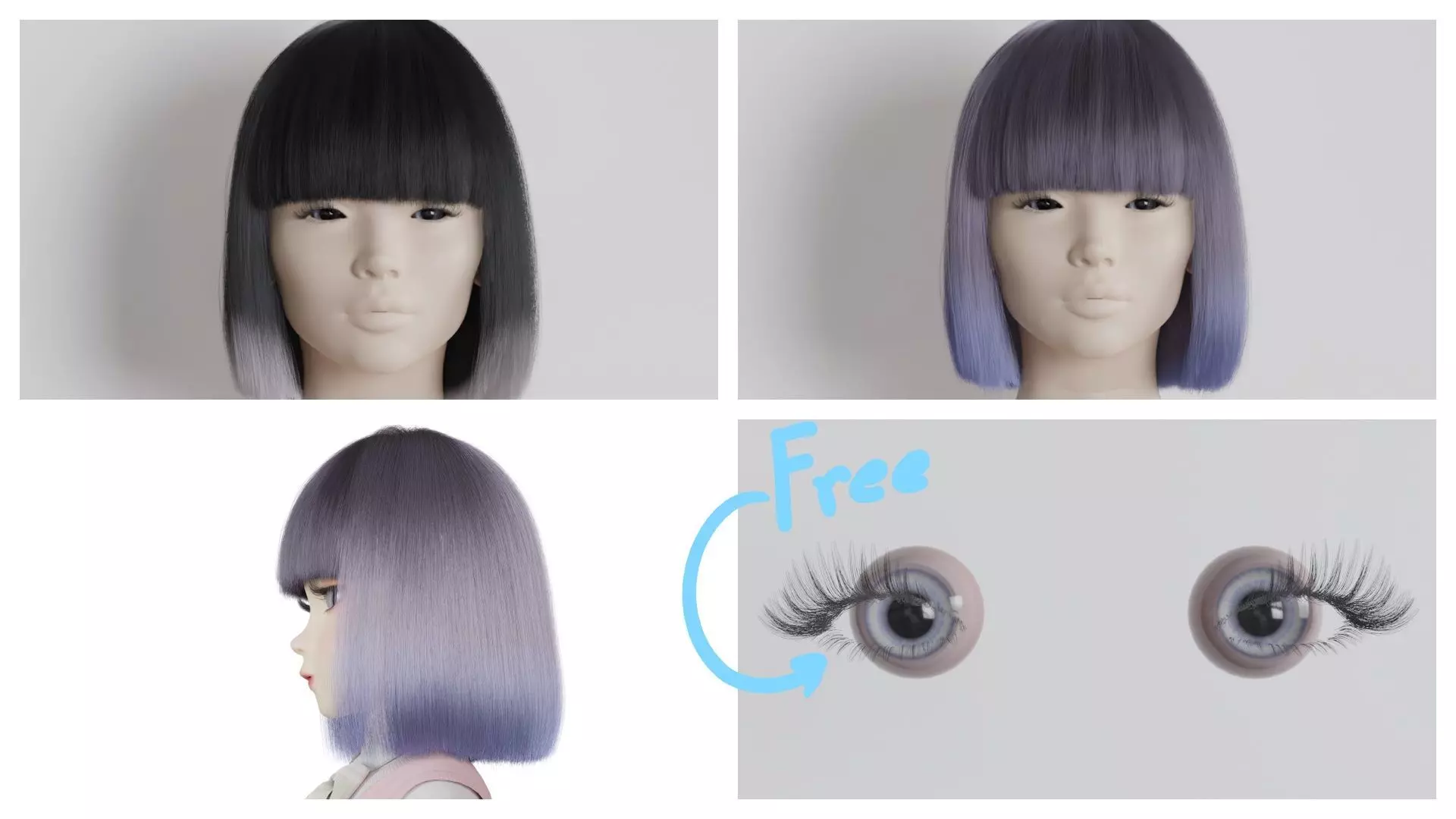 Short realistic hair blender particle render cycle 3D model_0