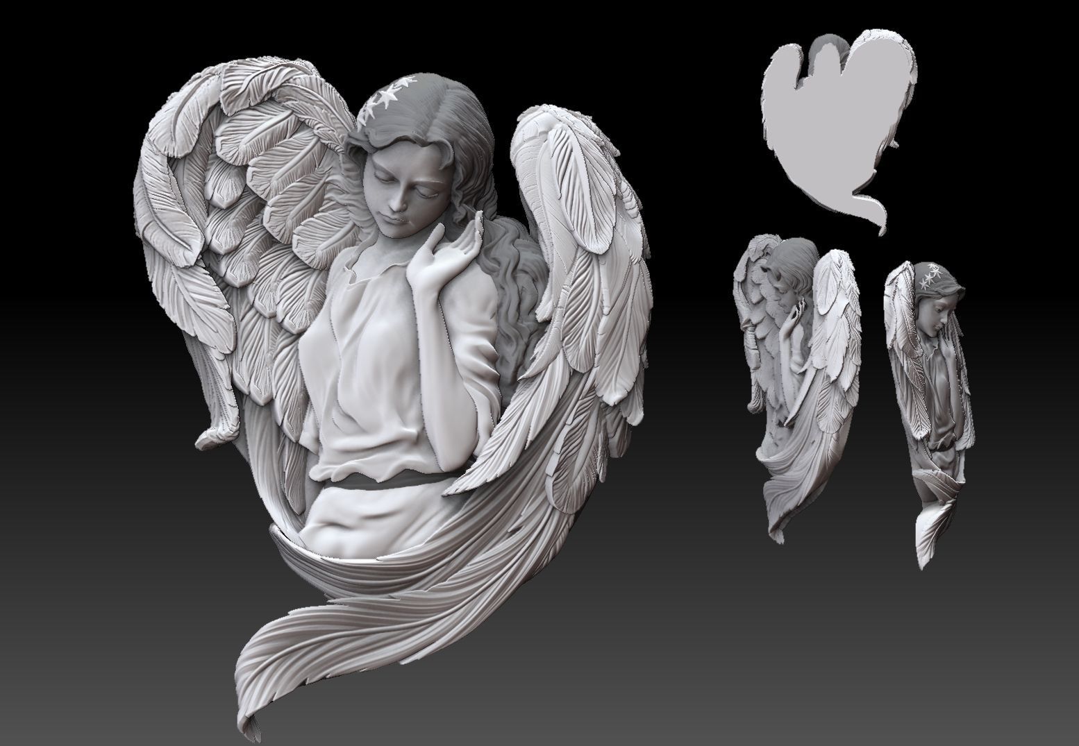 Cute angel girl statue cnc relief 3D print model 3D print model_2