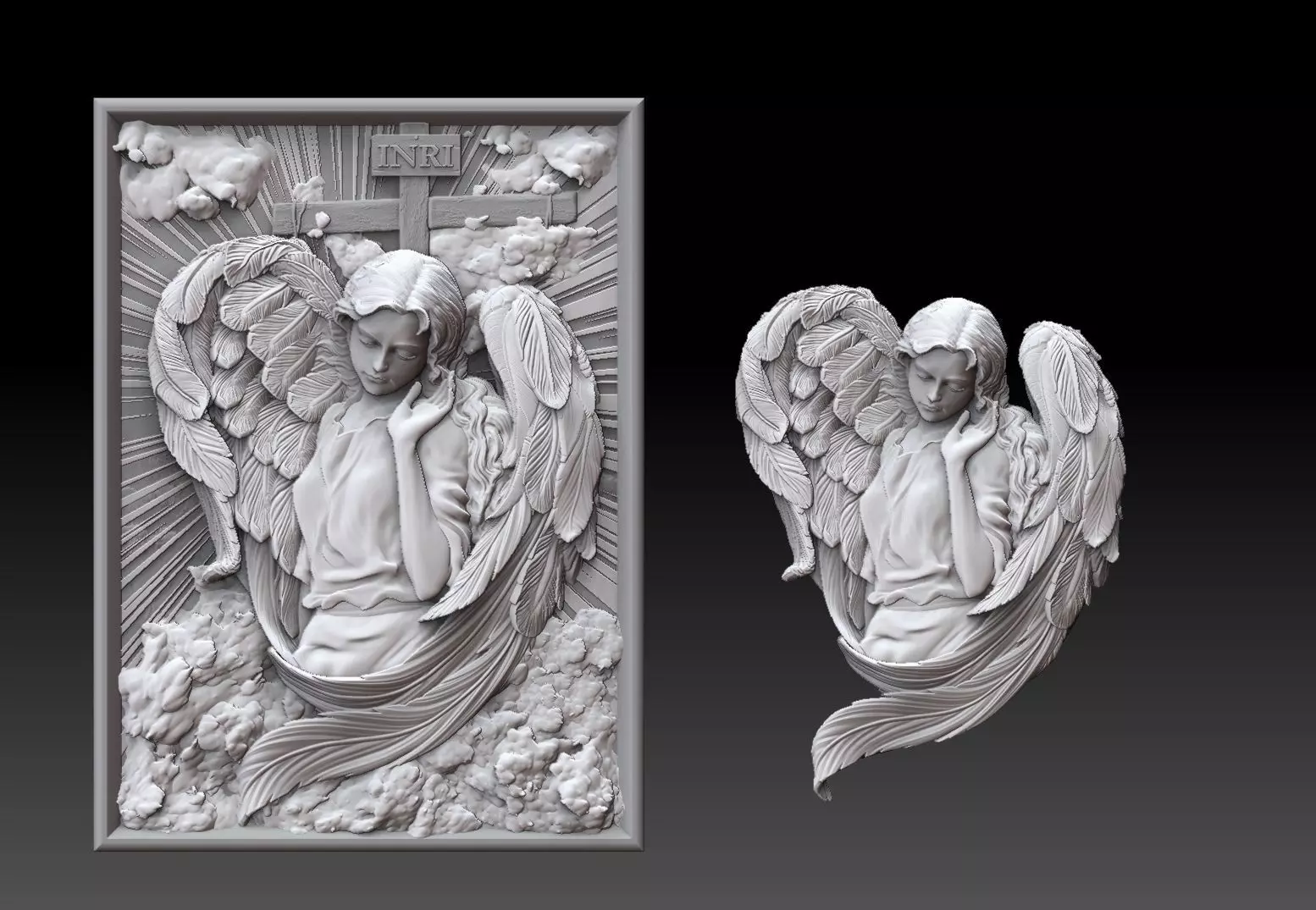 Cute angel girl statue cnc relief 3D print model 3D print model_0