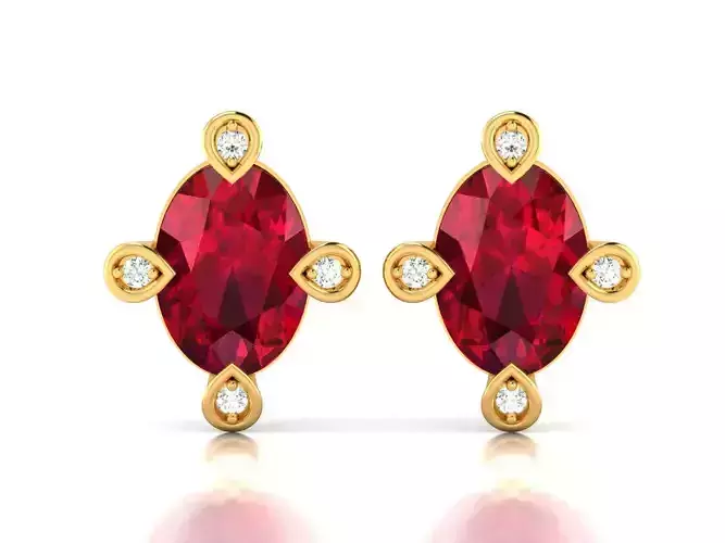 Women Oval Diamond Earrings 3dm STL OBJ FBX Render Details