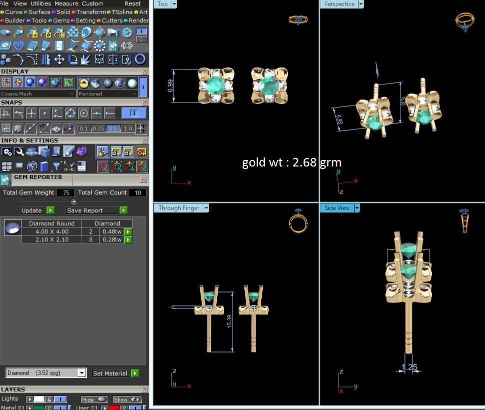 Women Earrings 3dm STL OBJ FBX Render Details 3D print model_6