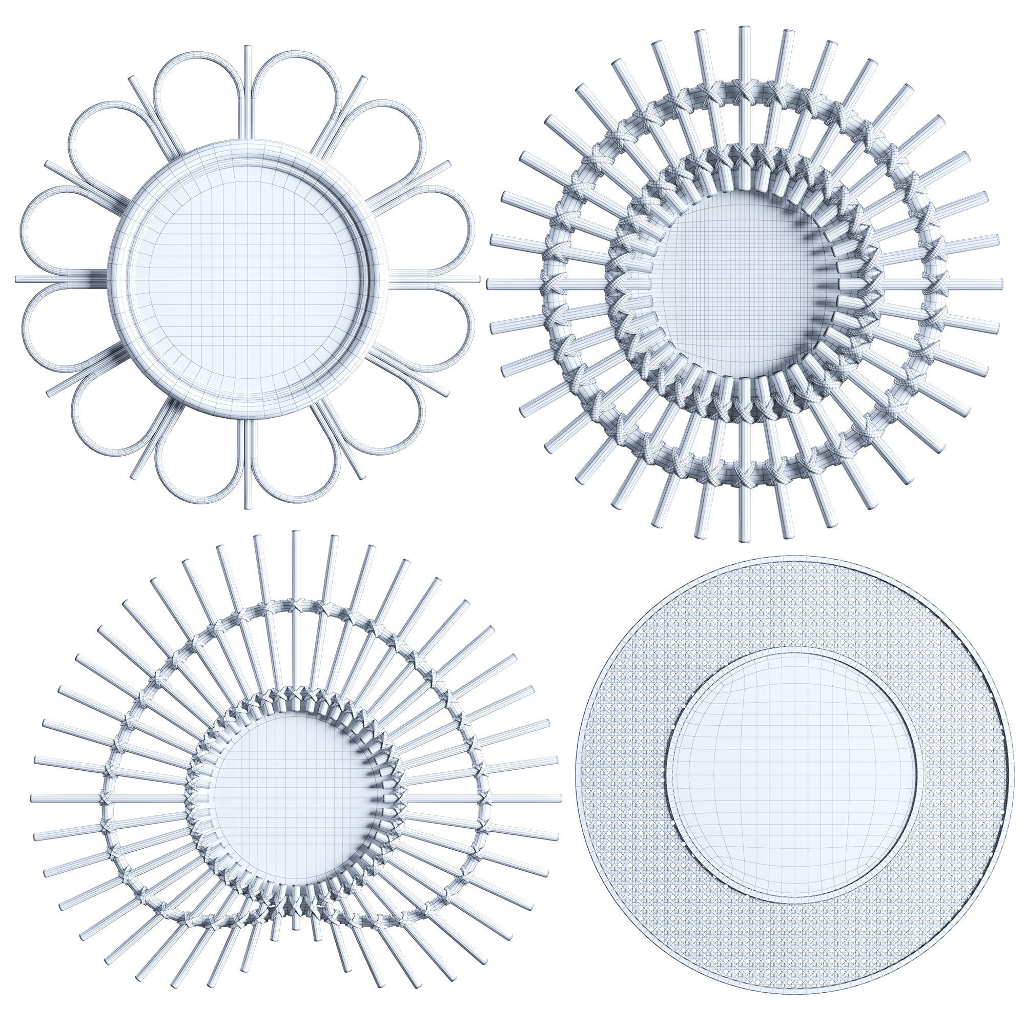 Rattan mirror set 3D model_1