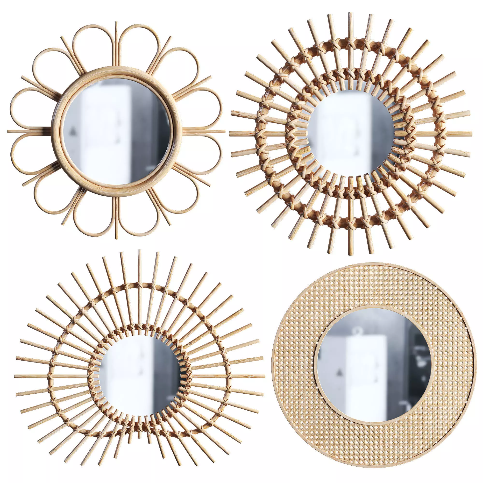 Rattan mirror set 3D model_0