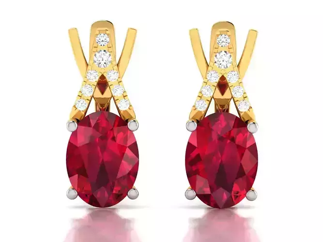 Women Oval Diamond Earrings 3dm STL OBJ FBX Render Details