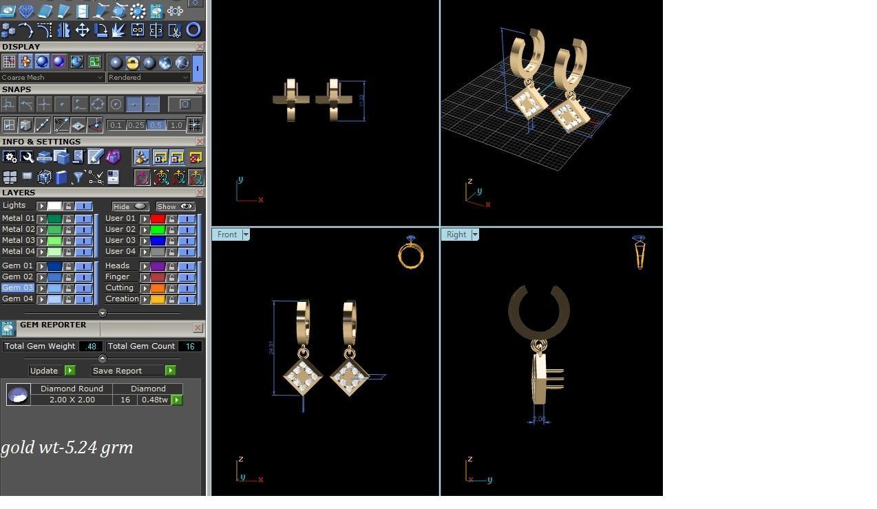 Women Earrings 3dm STL OBJ FBX Render Details 3D print model_11