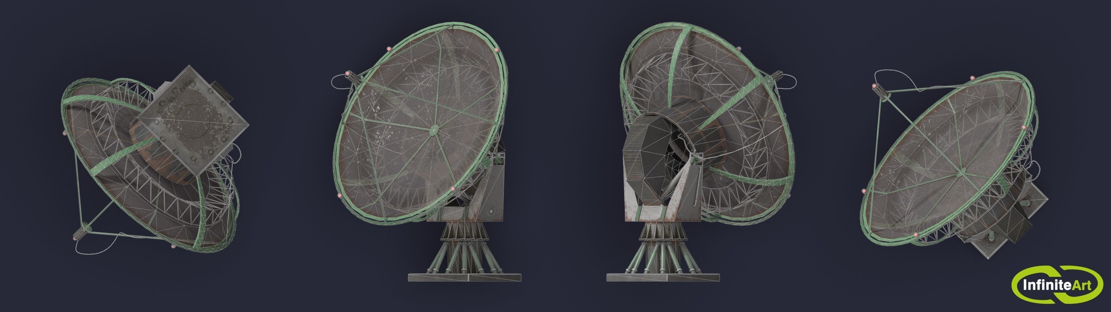 Radar two satellite dishes Low-poly 3D model_5