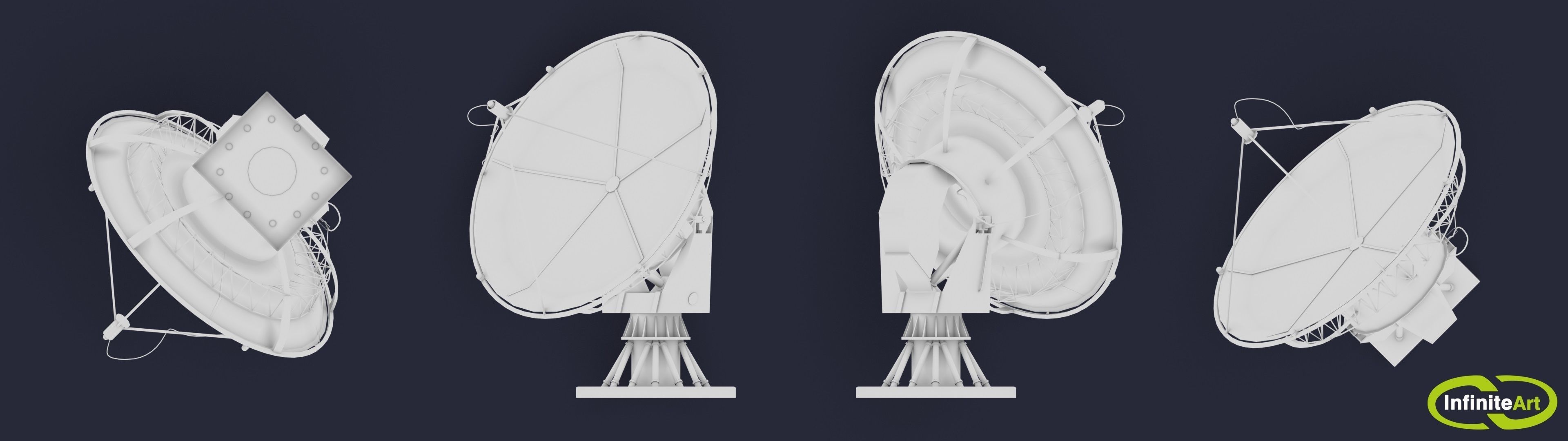 Radar two satellite dishes Low-poly 3D model_6