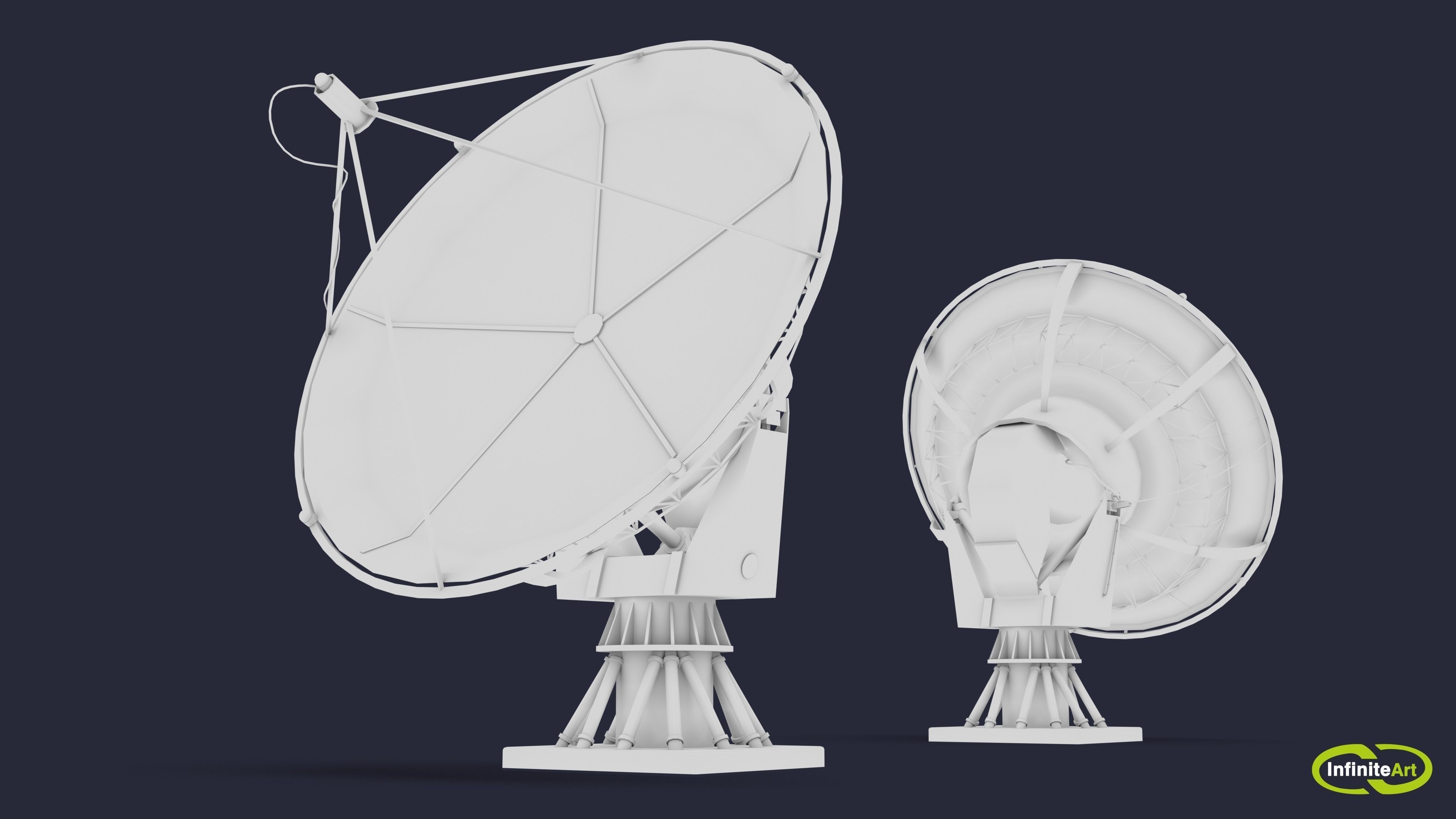 Radar two satellite dishes Low-poly 3D model_3