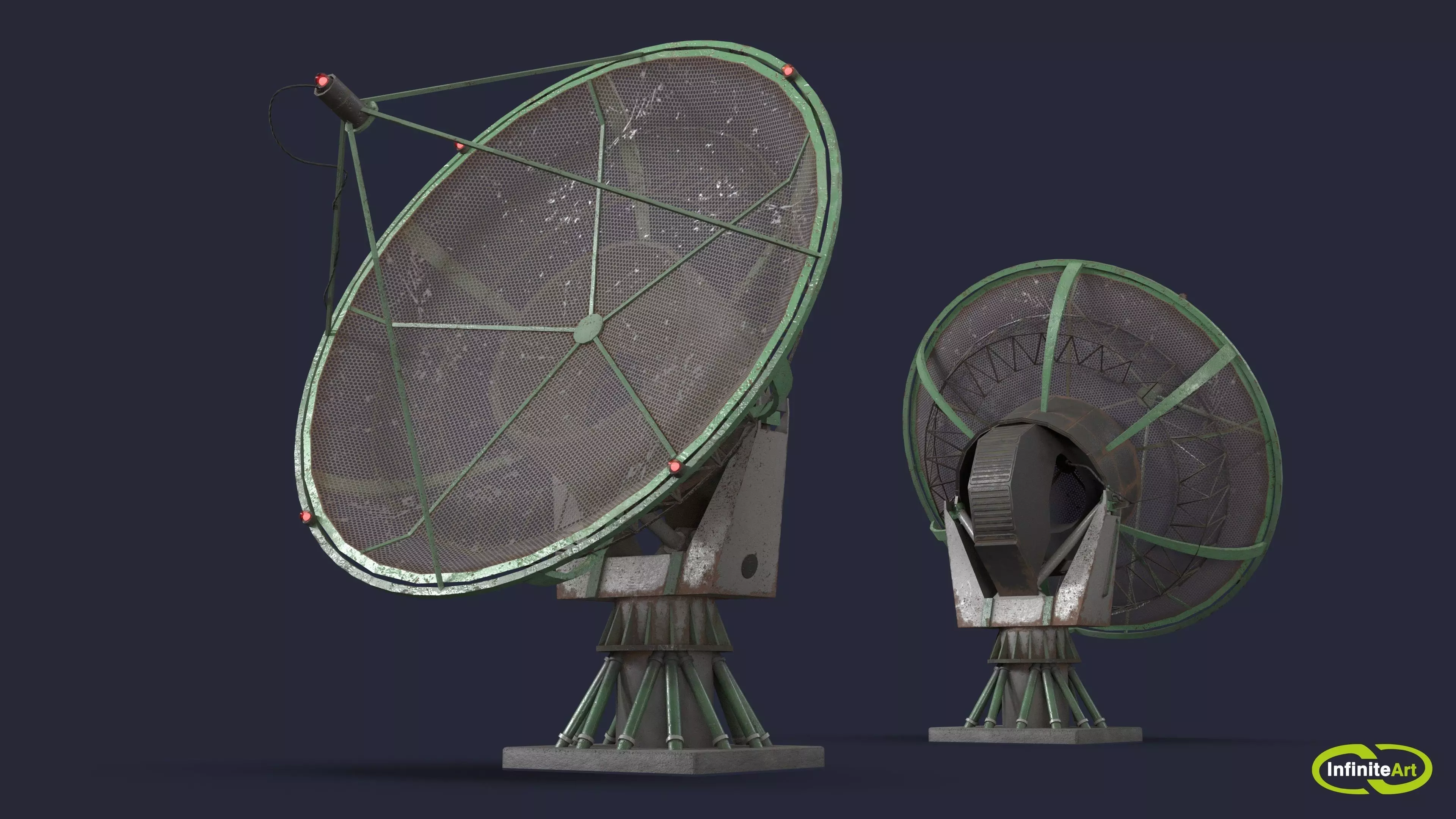 Radar two satellite dishes Low-poly 3D model_0