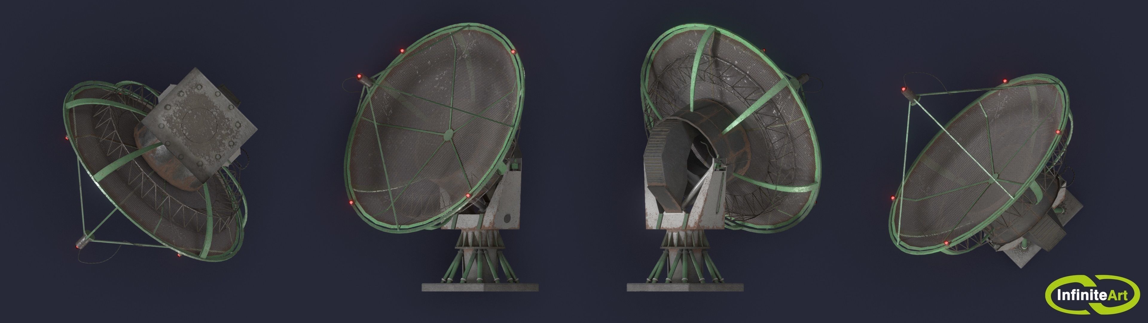Radar two satellite dishes Low-poly 3D model_4