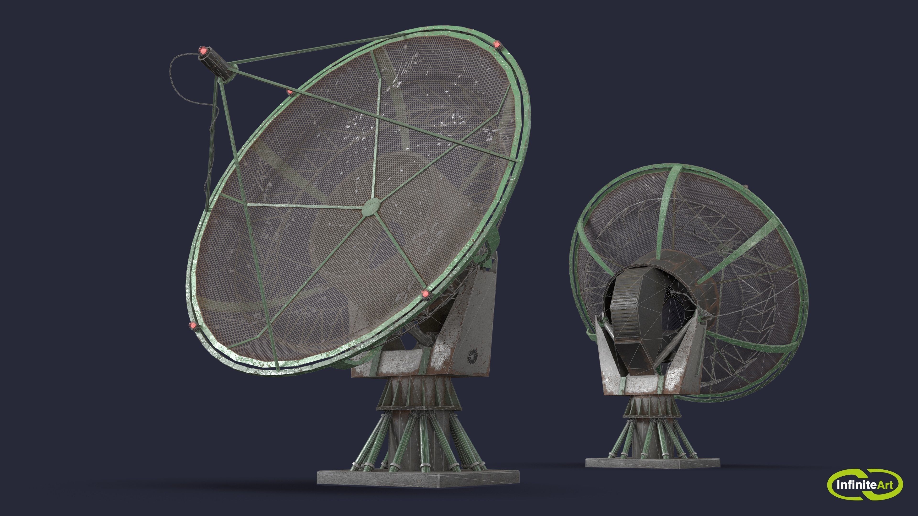 Radar two satellite dishes Low-poly 3D model_2