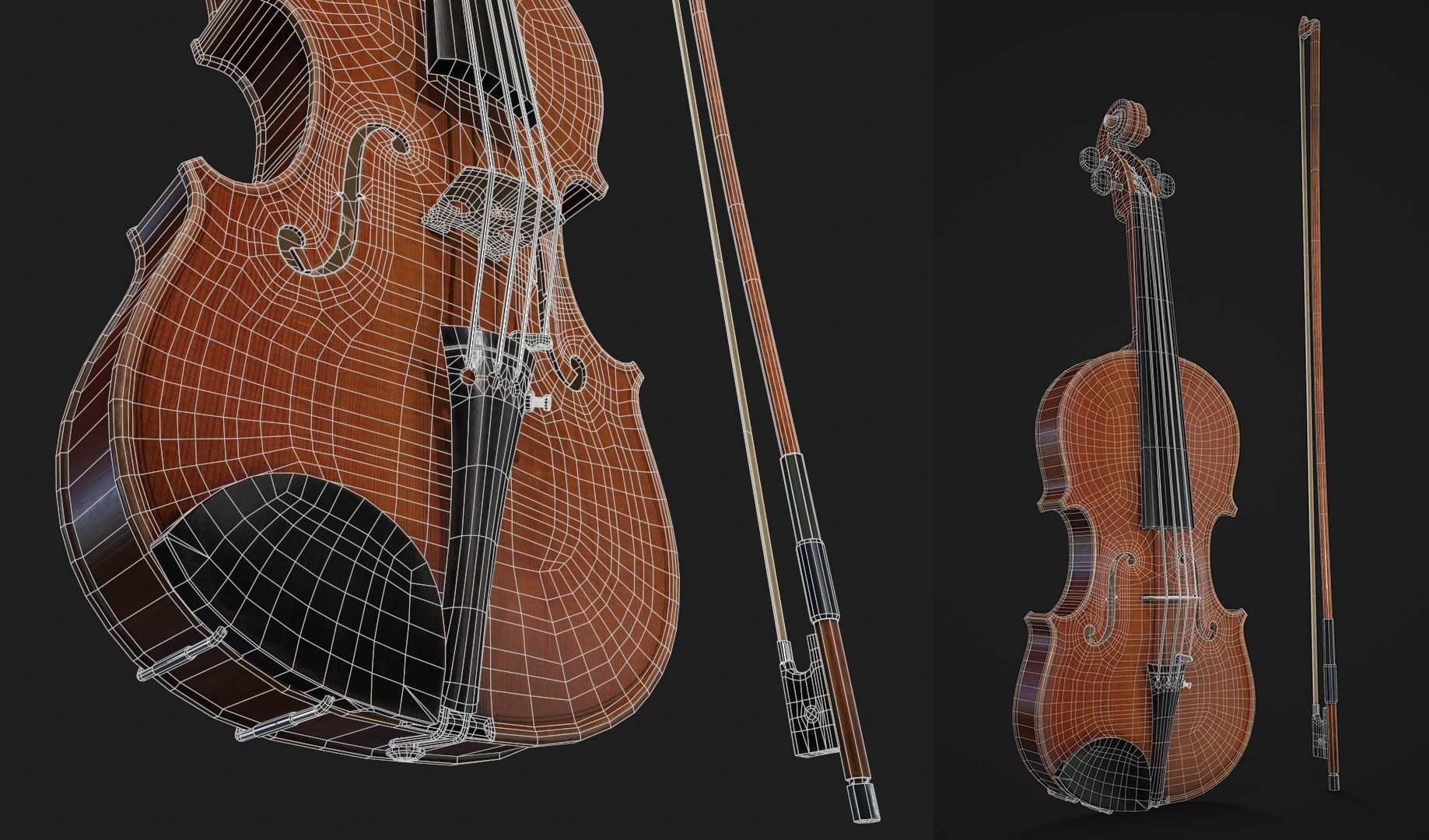 Violin 3D Low Poly Low-poly 3D model_6
