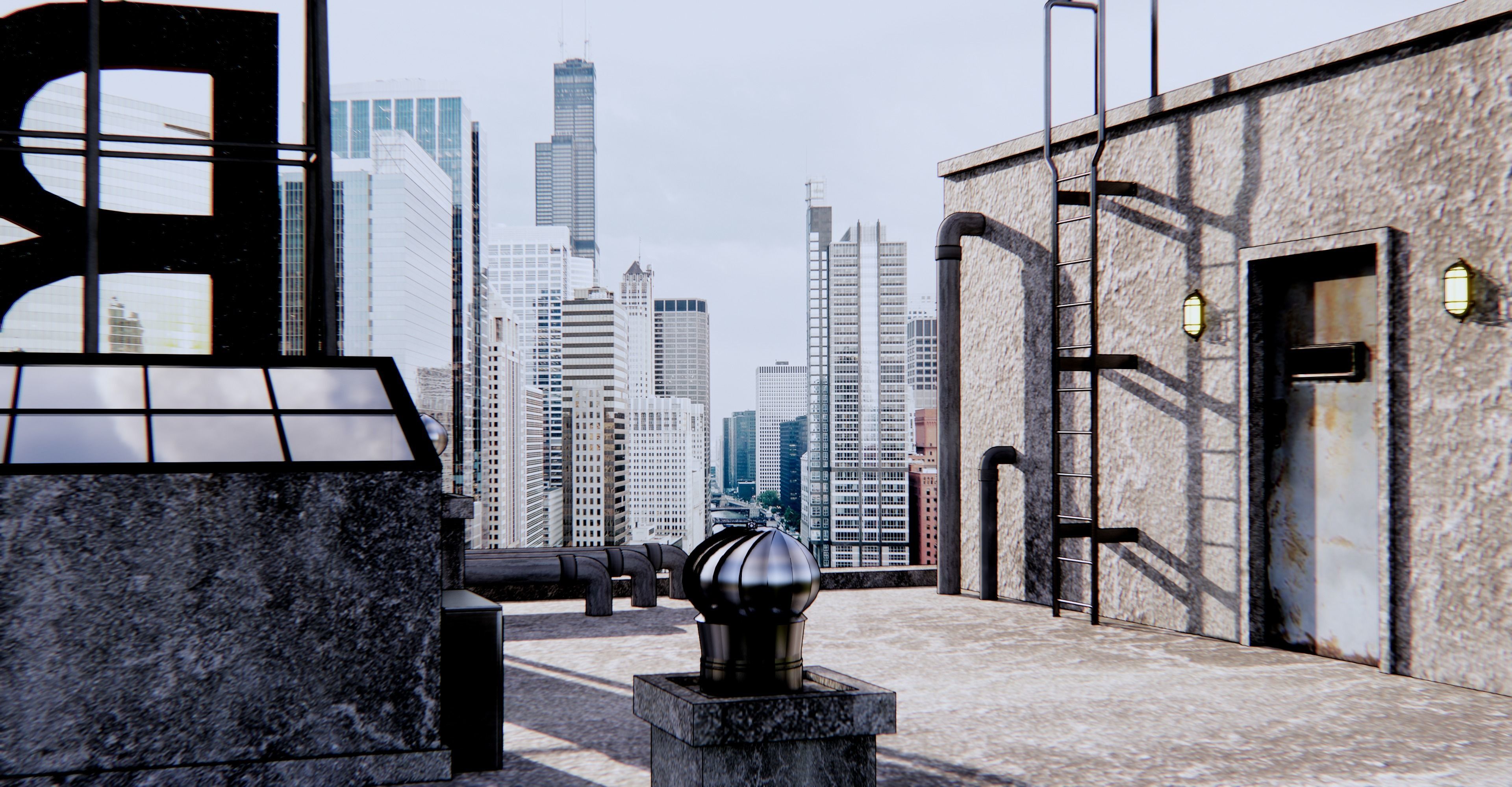 rooftop with sign that says boo 3D model_1