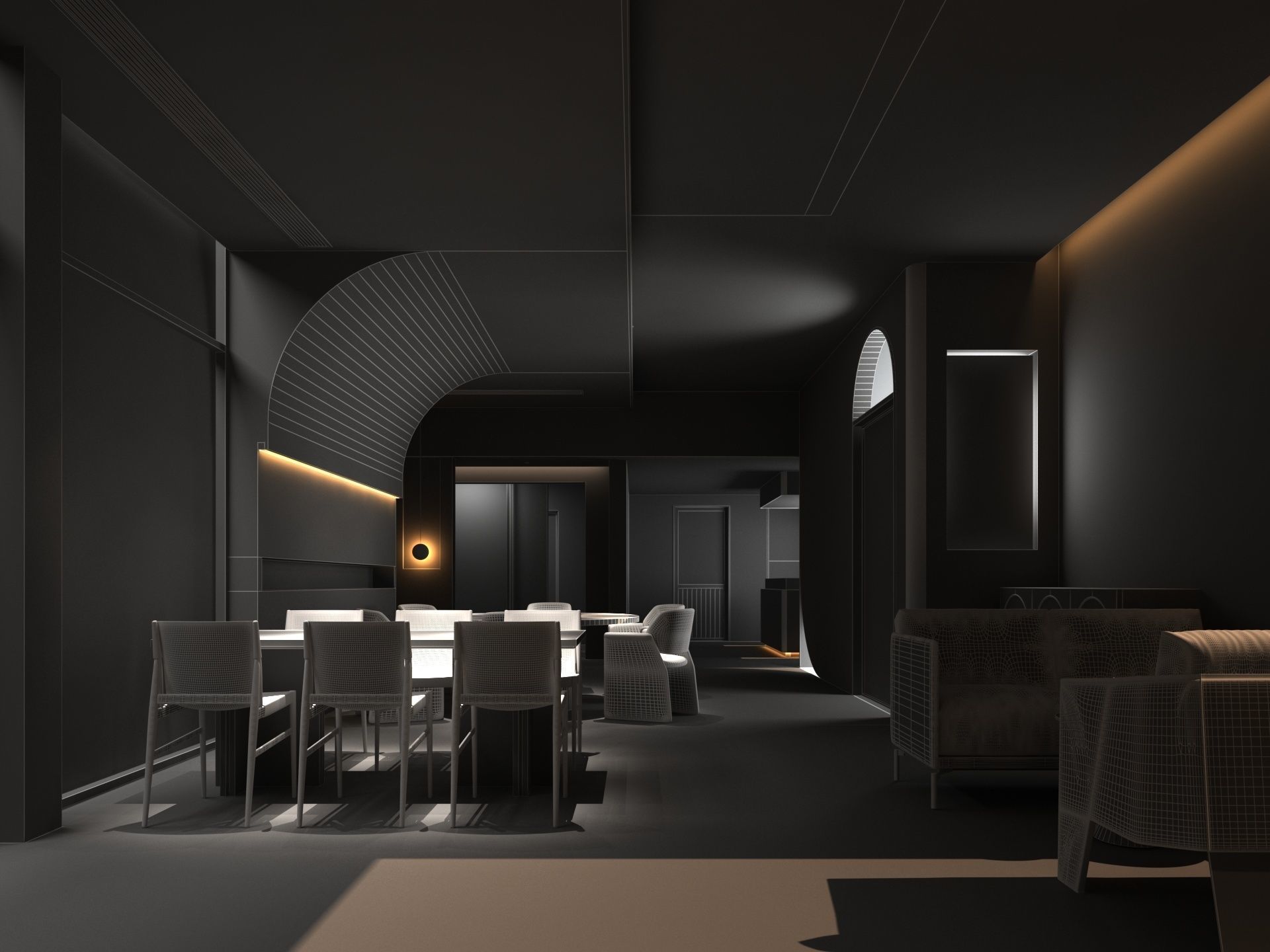 Restaurant lobby of hotel 3D model_16