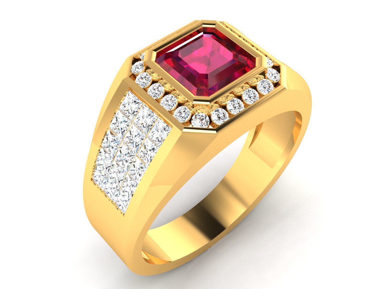 Solitaire Wedding Engagement Asscher Band Ring 3D print model_1