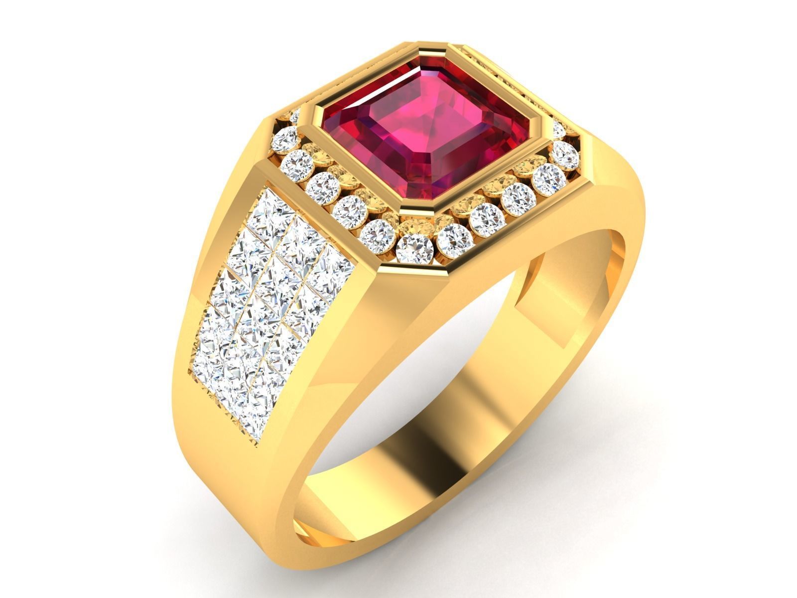 Solitaire Wedding Engagement Asscher Band Ring 3D print model_2