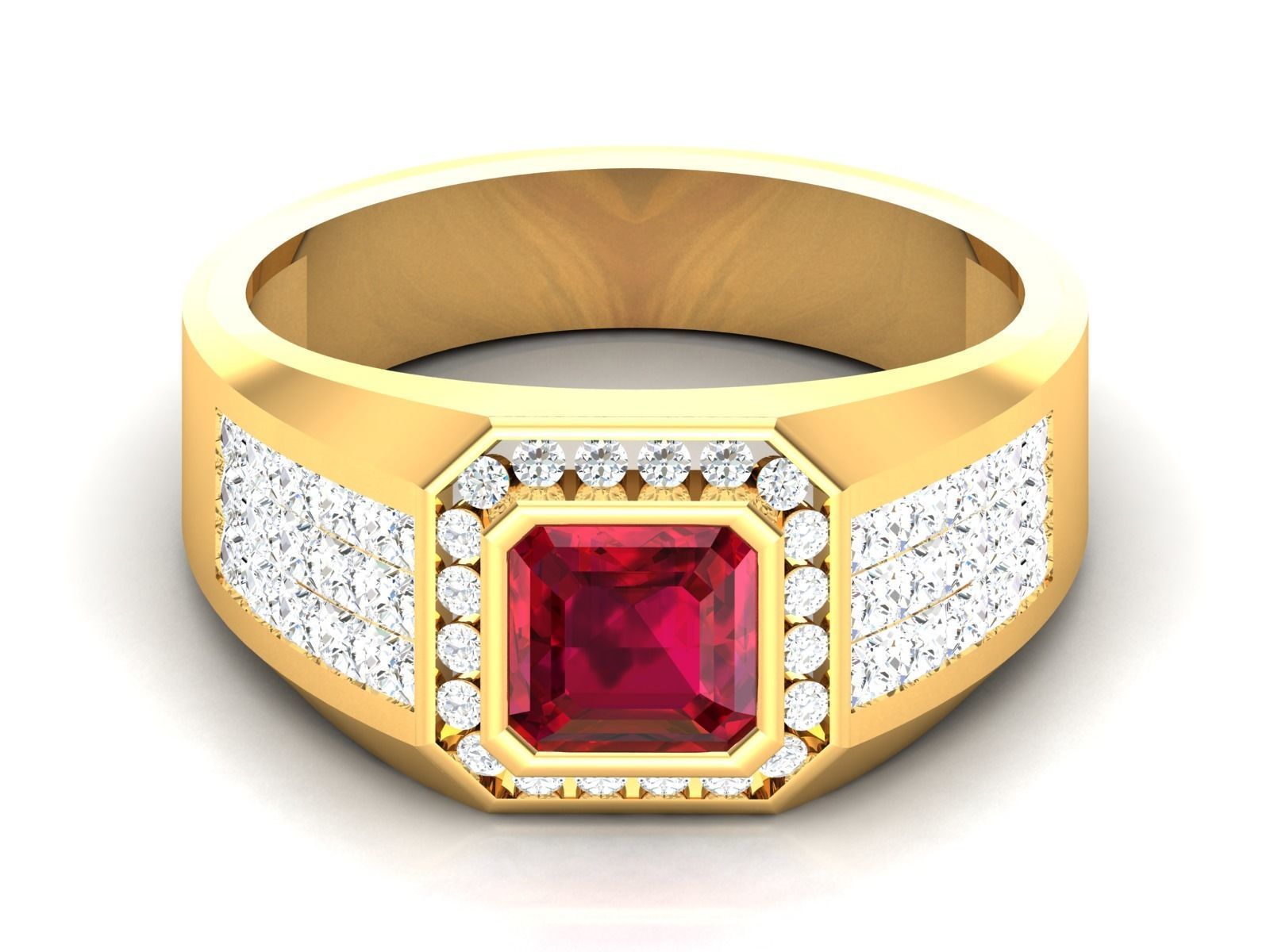 Solitaire Wedding Engagement Asscher Band Ring 3D print model_8