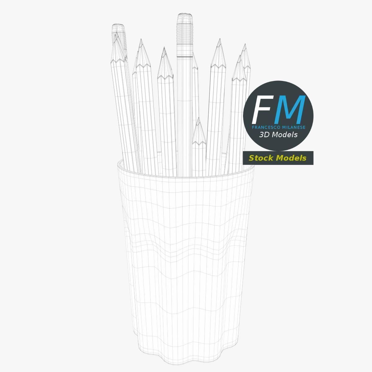 Coloured pencils in a glass 3D model_7