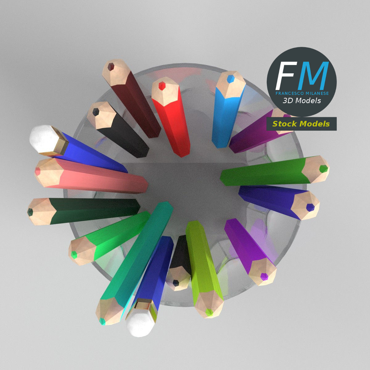 Coloured pencils in a glass 3D model_6