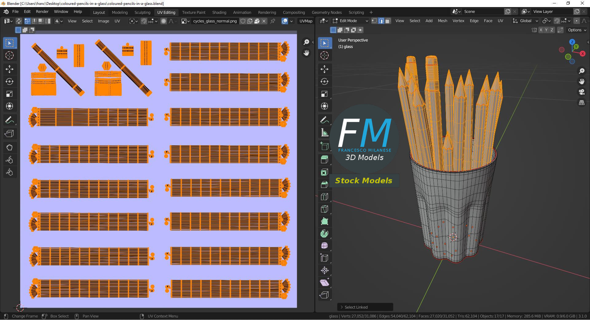 Coloured pencils in a glass 3D model_10