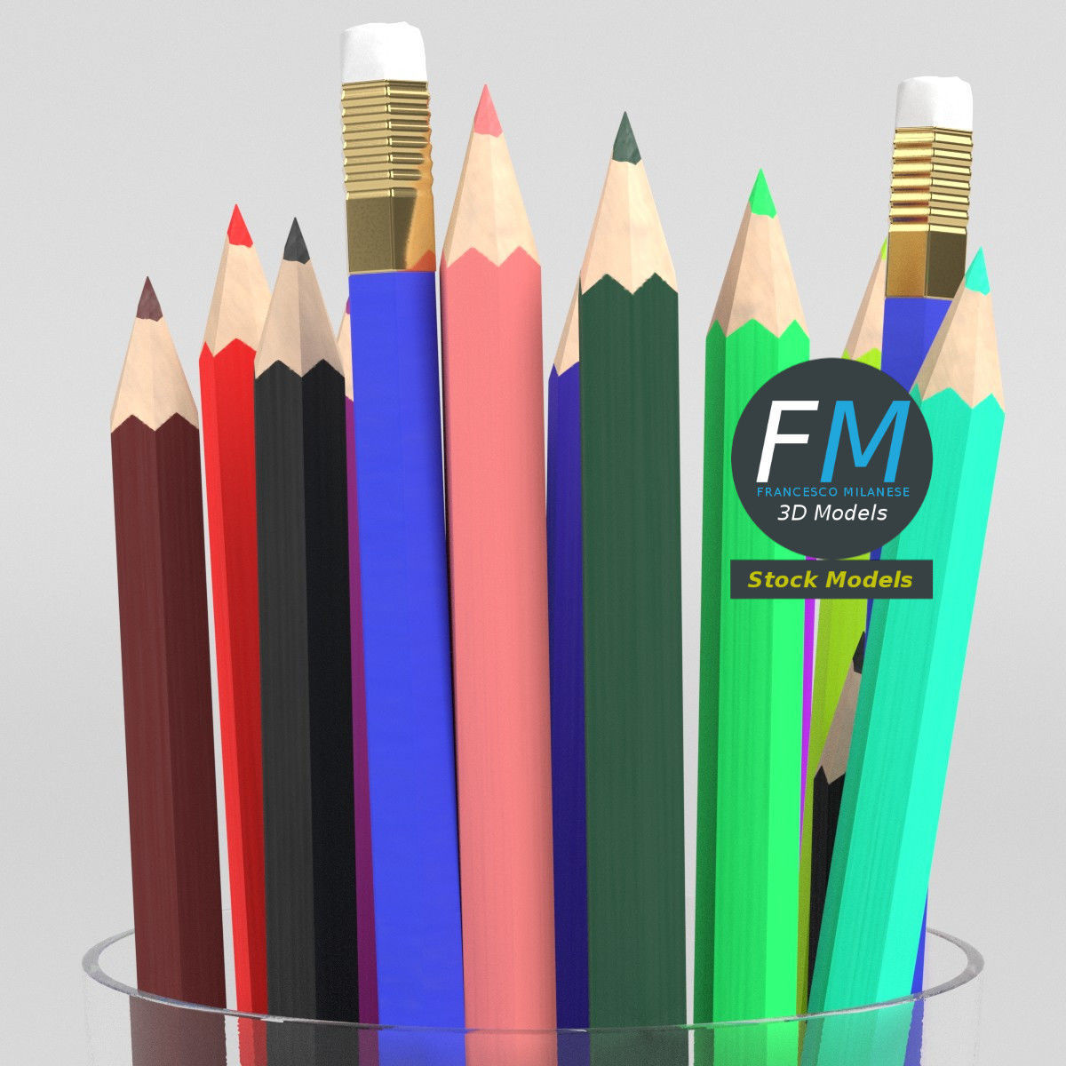 Coloured pencils in a glass 3D model_4