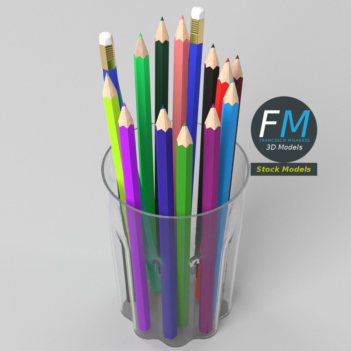 Coloured pencils in a glass 3D model_5