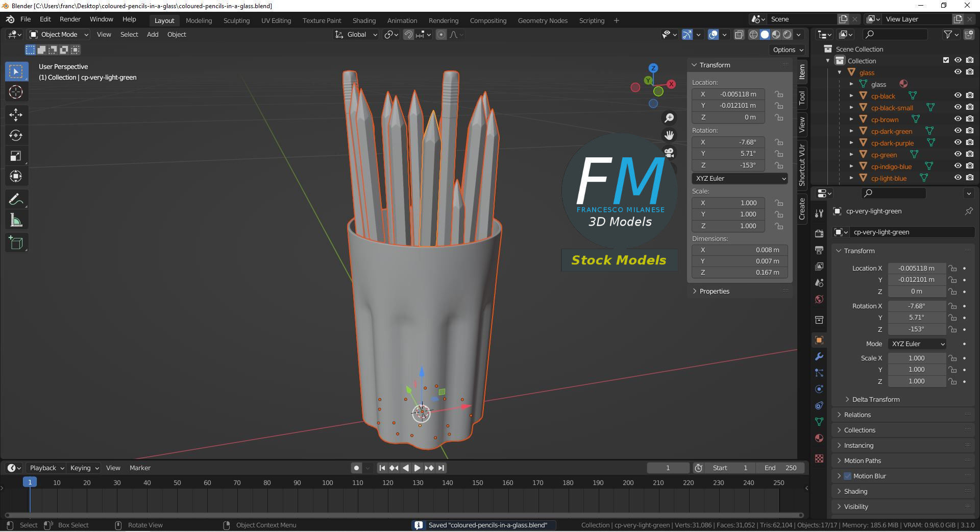 Coloured pencils in a glass 3D model_9