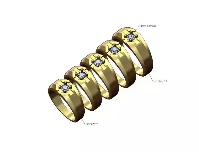 Square 4mm solitaire signet ring US sizes 7to11