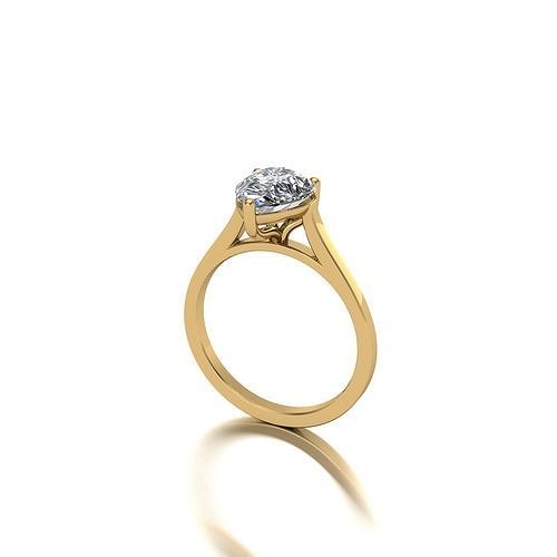 Solitaire engagement ring with pear cut center 3D print model
