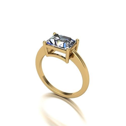 Emerald center engagement ring 3D print model