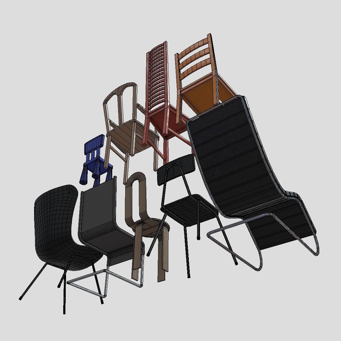 Chair Pack Low-poly 3D model_9