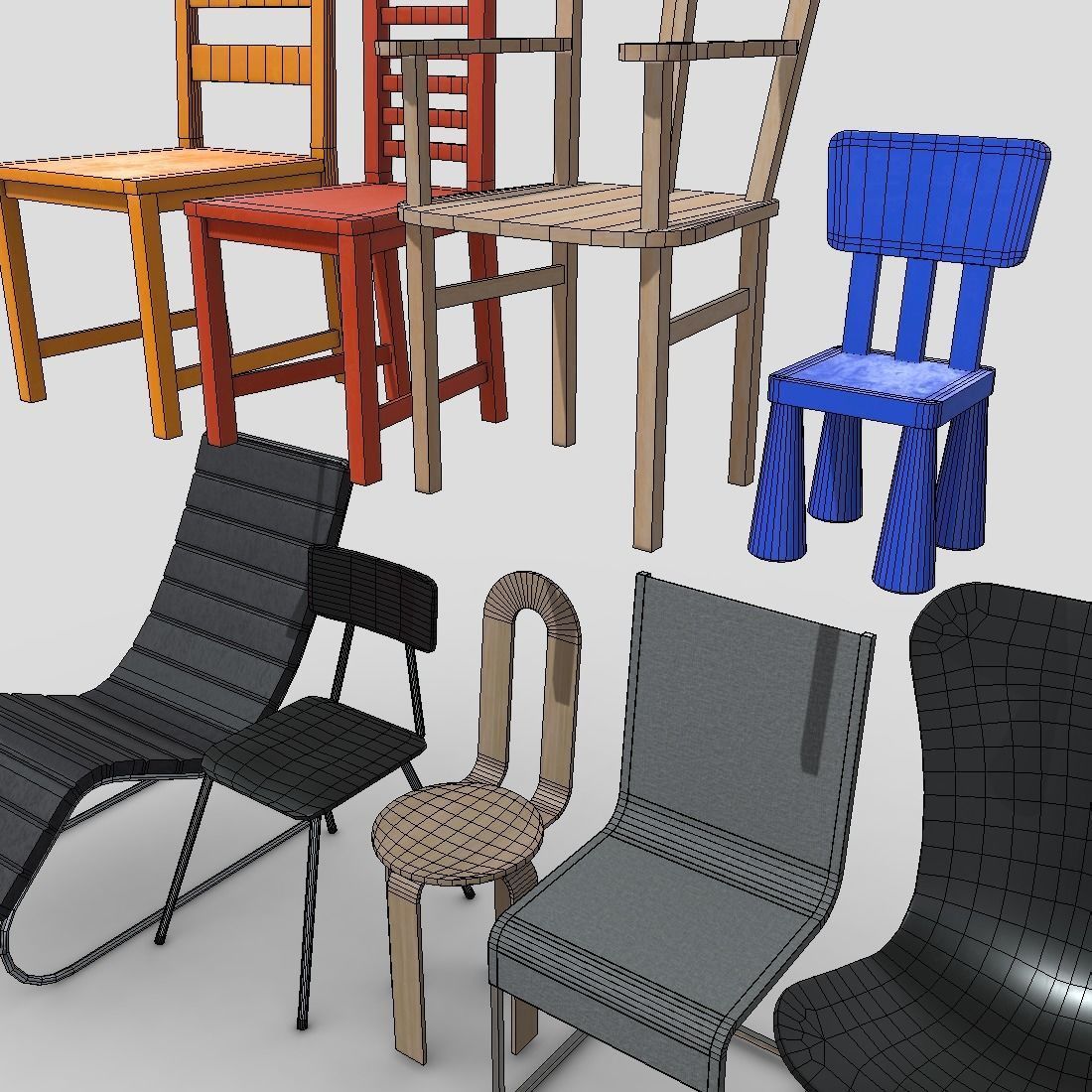 Chair Pack Low-poly 3D model_13