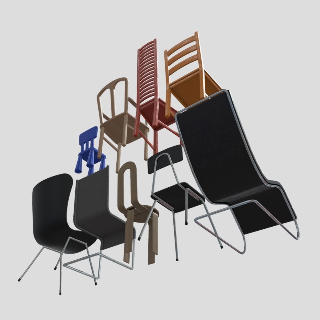 Chair Pack Low-poly 3D model_8