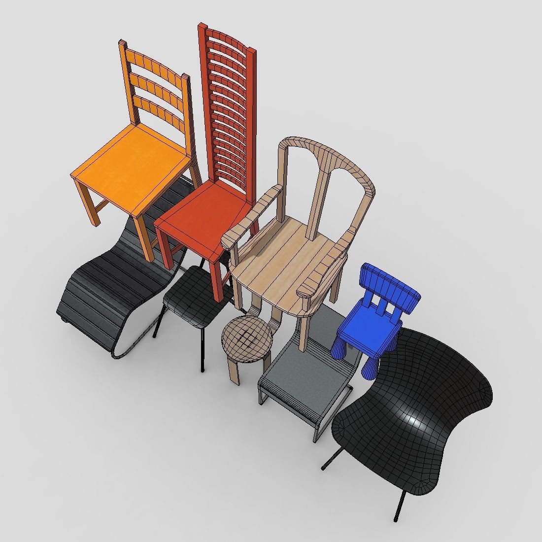 Chair Pack Low-poly 3D model_7