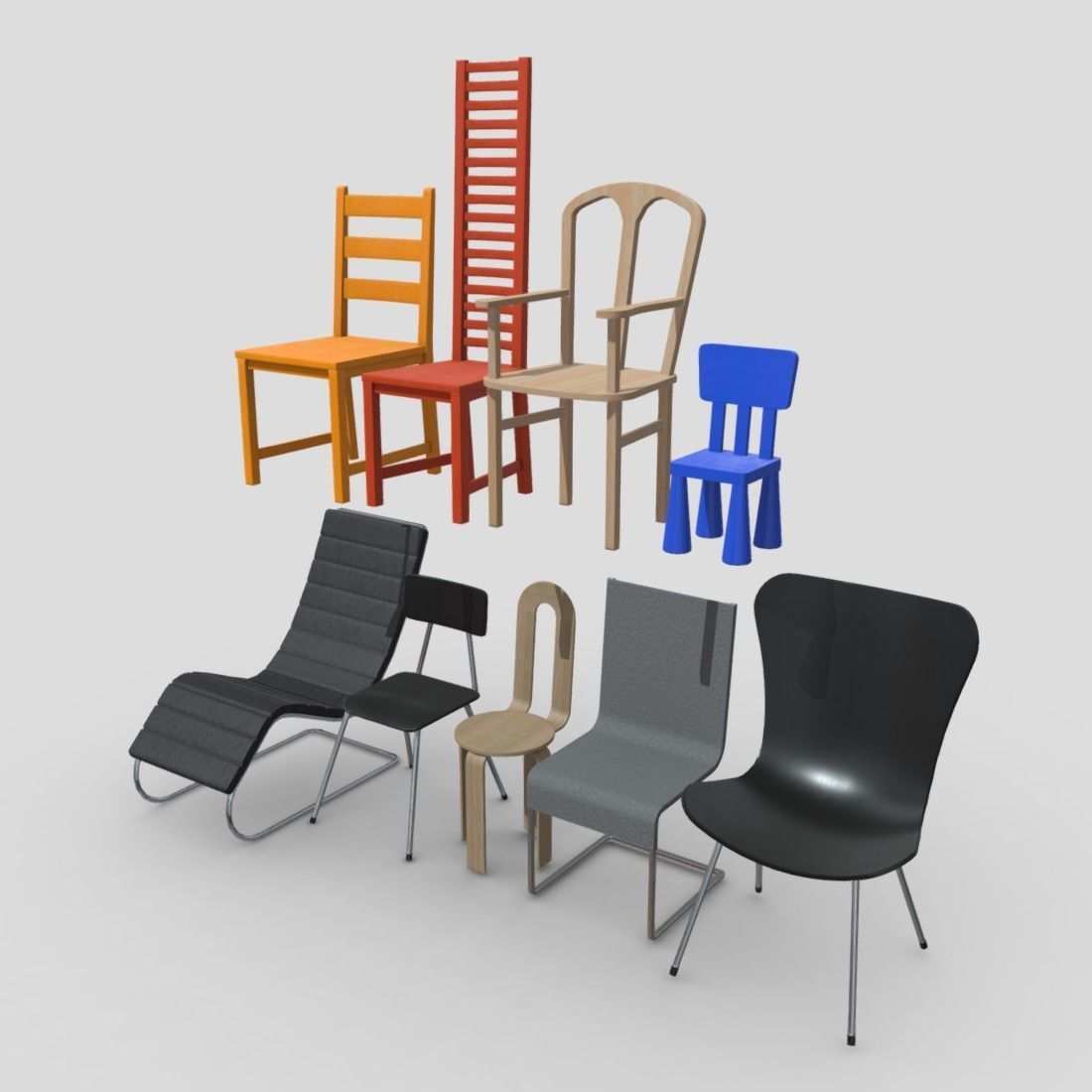 Chair Pack Low-poly 3D model_10