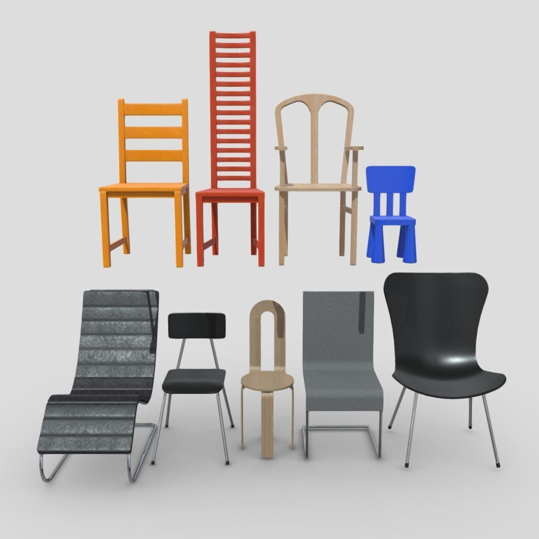 Chair Pack Low-poly 3D model_2