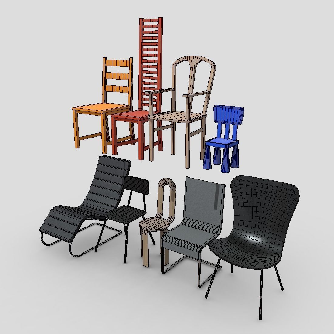 Chair Pack Low-poly 3D model_11