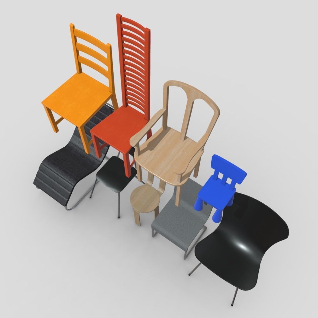Chair Pack Low-poly 3D model_6
