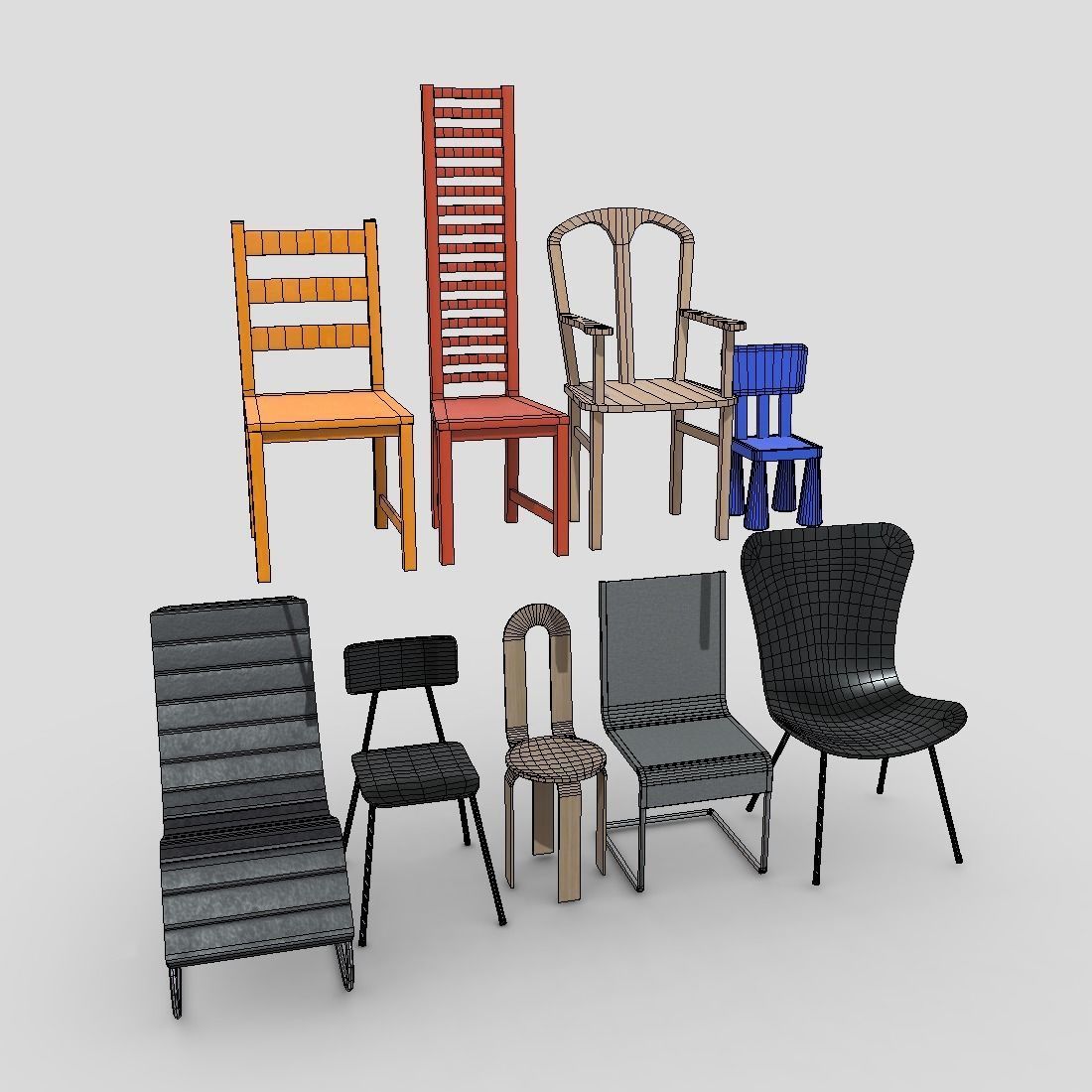 Chair Pack Low-poly 3D model_1