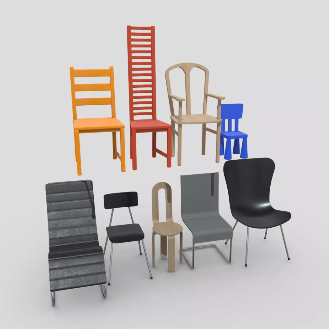 Chair Pack Low-poly 3D model_0