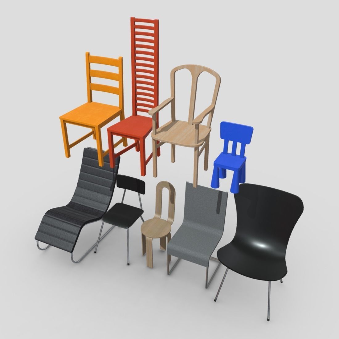 Chair Pack Low-poly 3D model_4
