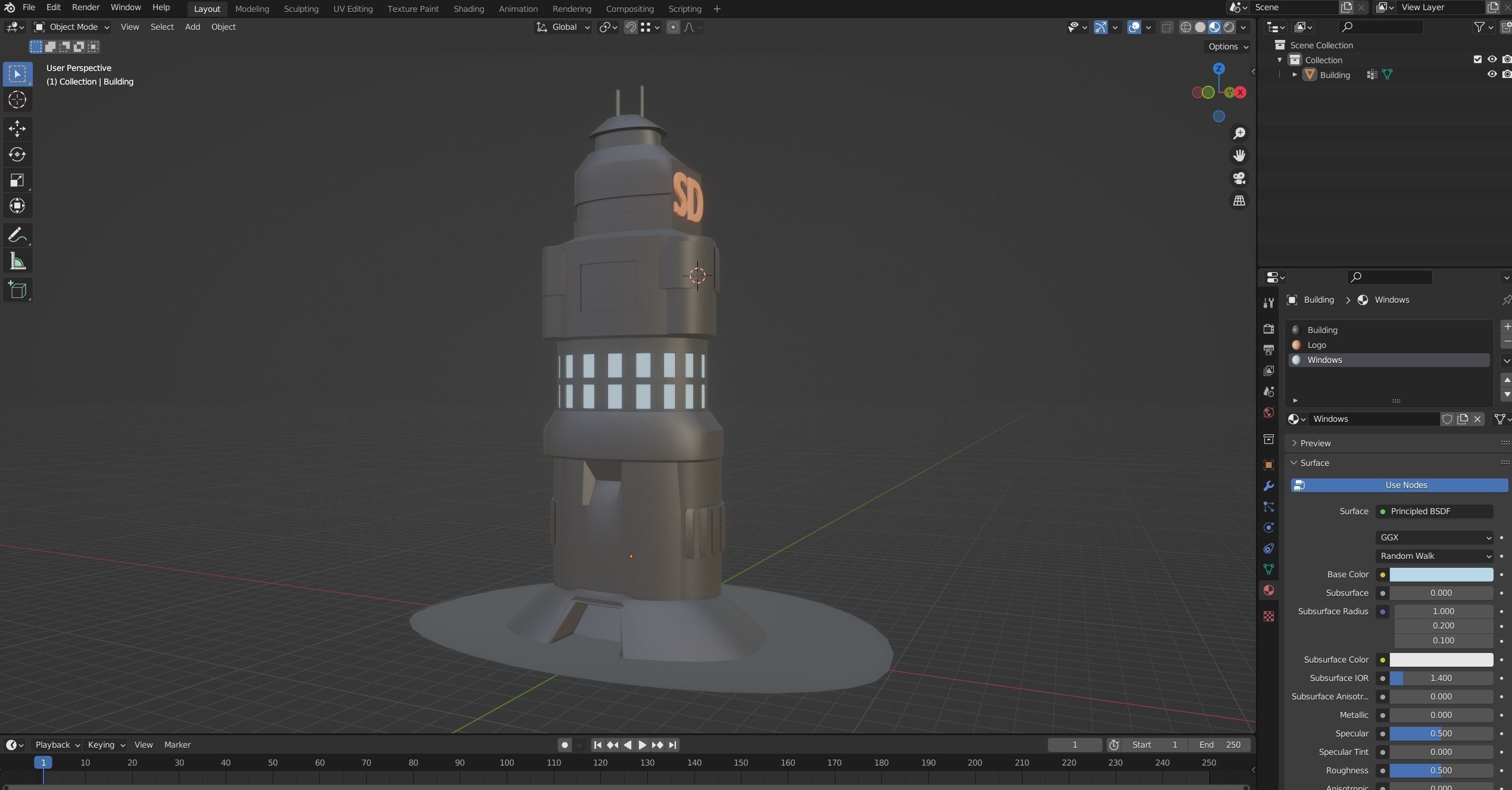 Low poly Sci-fi tower Free low-poly 3D model_2
