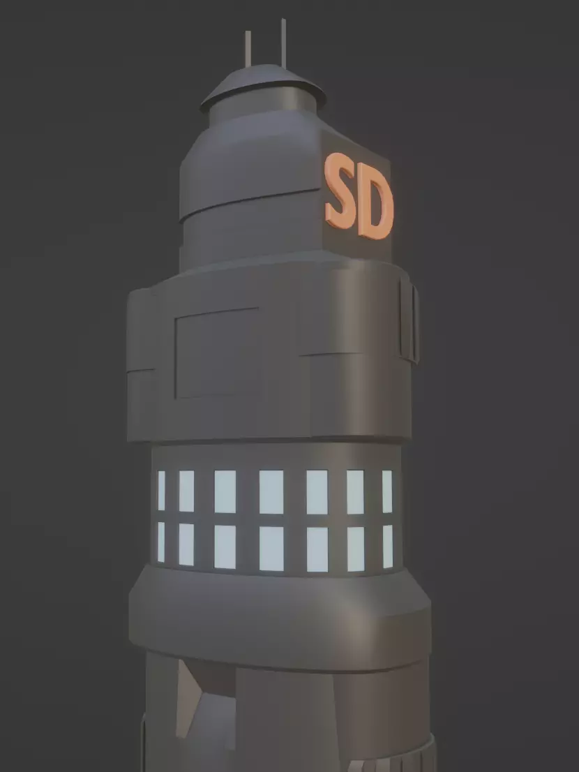 Low poly Sci-fi tower Free low-poly 3D model_0