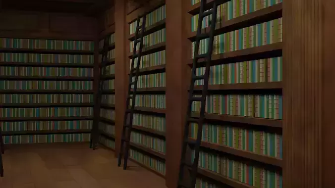 low poly library wooden bookcase with books
