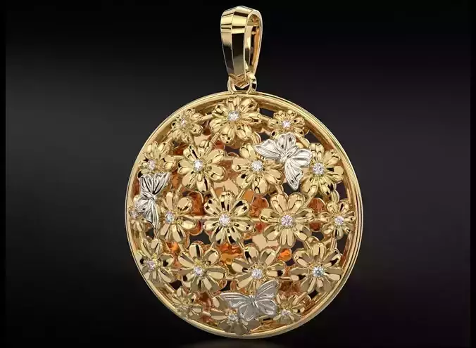 Very delicate pendant with flowers and butterflies 729