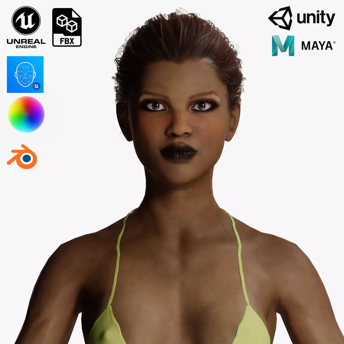 Naked Realistic Female Game Ready model Low-poly 3D model_0