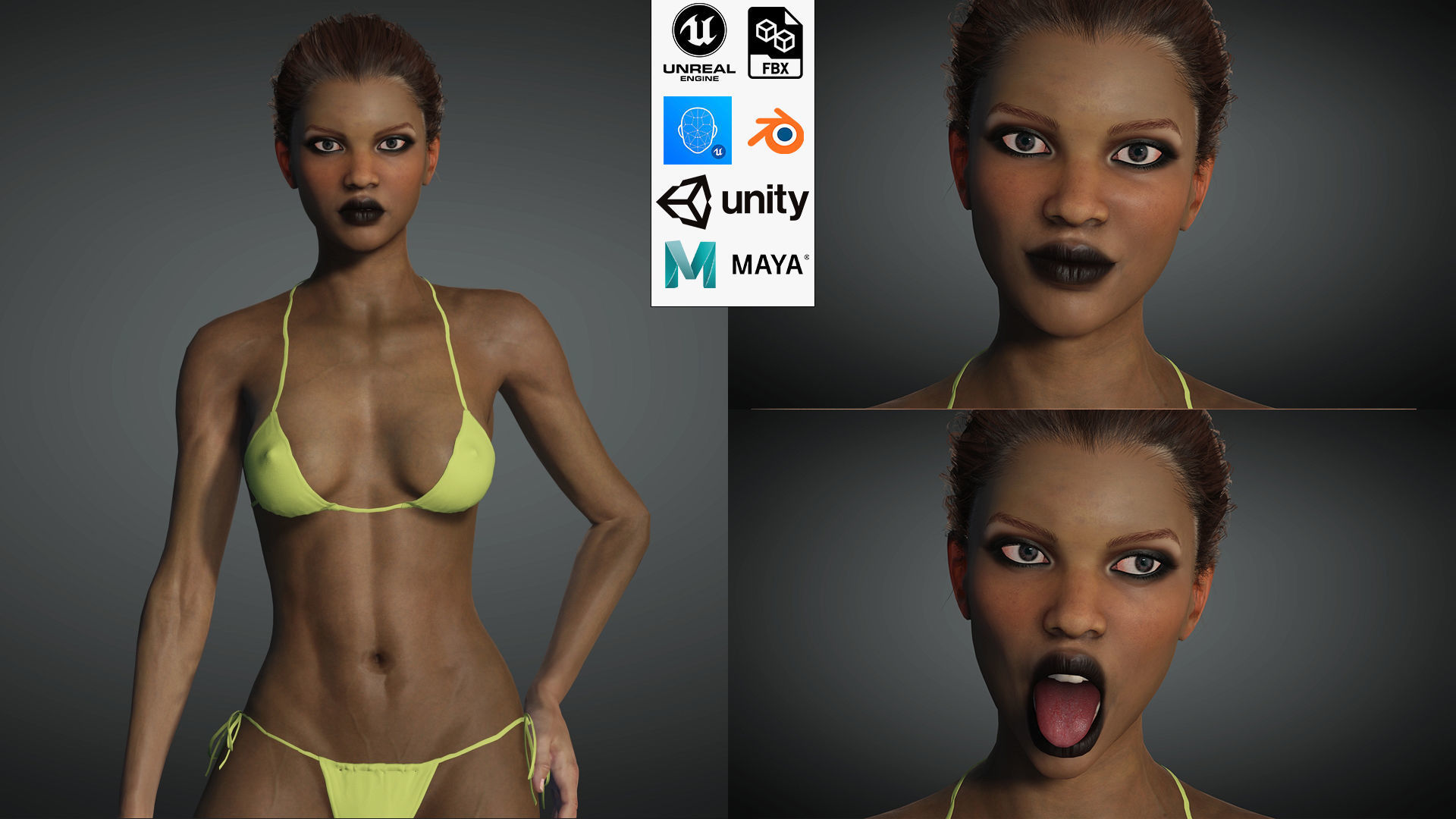 Naked Realistic Female Game Ready model Low-poly 3D model_1